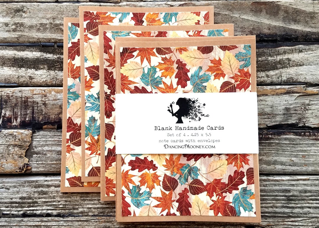 Blank Note Cards With Envelopes . Set of 4 . Fall Leaves Note Card Set ...