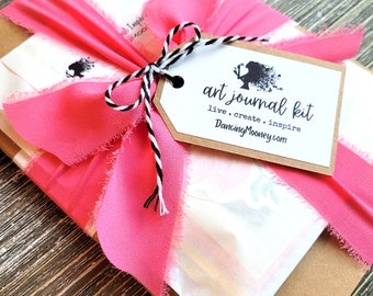 Yellow Pink Peach . Art Journal Kit . Collage Art Kit . Junk Journal Kit . Birthday Gift Idea for Her . Gift for Teen Girls . DIY Craft Kit