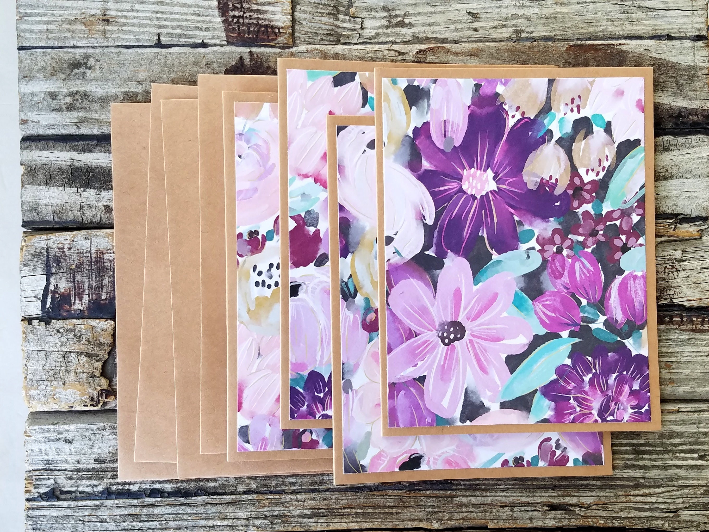 Floral Note Cards with Envelopes . Set of 4 . Flower Greeting Etsy