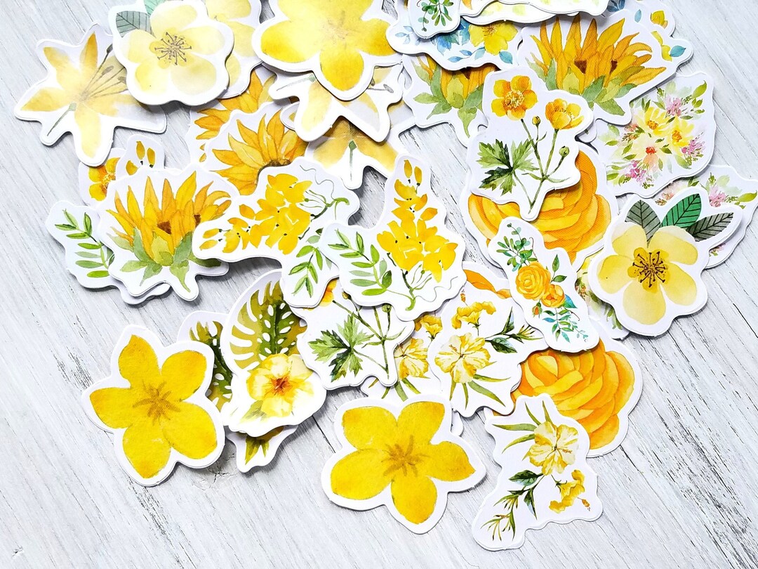45 Pcs . Yellow Flower Stickers . Pen Pal Stickers . Stationary