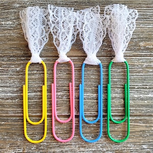 Set of 4 . Jumbo Paper Clips for Journals . Paper Clips for Planners . Large Paper Clips . Book Marker Paper Clips . Junk Journal Ephemera With Lace