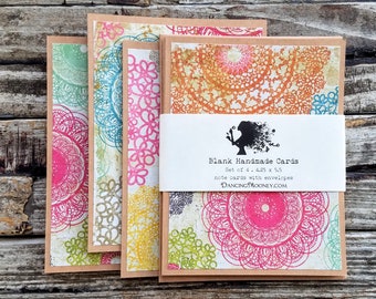 Blank Note Cards with Envelopes . Eco Friendly Gifts for Her . Set of 4 . Mandala NoteCards . Greeting Cards Set . Pen Pal Stationary Gifts