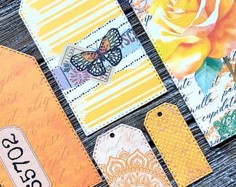 Set of 5 . Yellow Floral Gift Tags . Junk Journal Tags . Art Journal Ephemera Junk Journal Supplies Scrapbook Supplies . Colorful Hang Tags