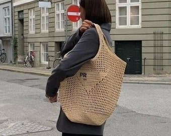 Raffia tote bag, women bag, work bag, bag, Hand knitted bag, summer bag, mom bag, tote work bag, travel bag, Women raffia tote bag,gift bags