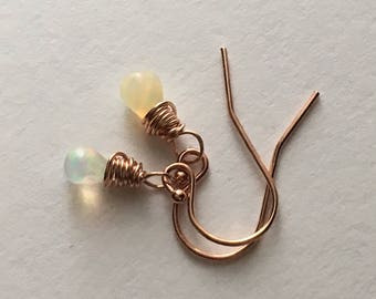 Opal Rose Gold Filled Earrings. AA Ethiopian Opal Earrings. Smooth Teardrop Briolette Wire Wrapped 14k Rose Gold Filled Earrings. UK Seller
