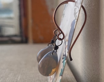 Smokey Lavender Teardrop Oxidized Copper Earrings