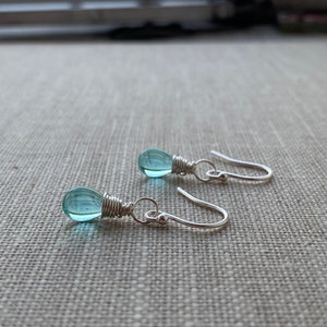 Aquamarine Blue Small Teardrop Sterling Silver Earrings image 1