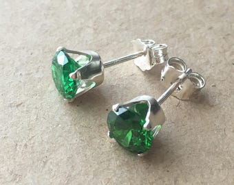 Emerald Green Cubic Zirconia Sterling Silver Stud Earrings