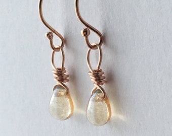 Tiny Champagne Teardrop Rose Gold Earrings