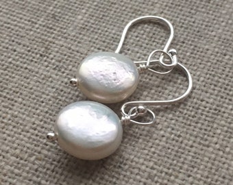 Ivory Coin Pearl Sterling Silver Earrings