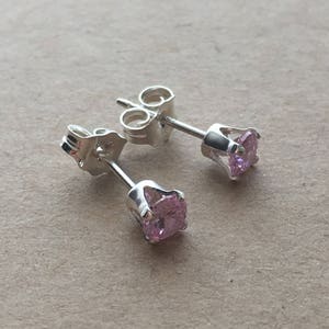 Sterling Silver Pink Cubic Zirconia 4 mm Stud Earrings. CZ Stud Earrings. Wedding Earrings. Modern Earrings. Gift For Her. UK Seller image 1