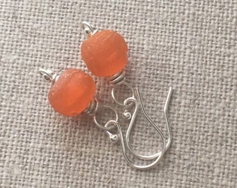 Apricot Orange Recycled Glass Earrings