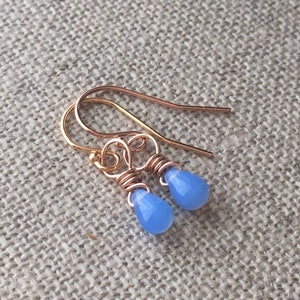 Tiny Blue Opalite Rose Gold Earrings
