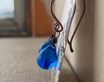 Capri Blue Teardrop Oxidized Copper Earrings