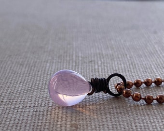 Milky Pink Teardrop Oxidised Copper Pendant