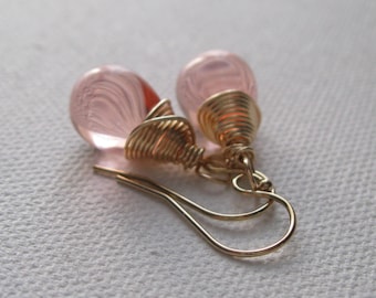 Blush Pink Teardrop Gold Filled Earrings