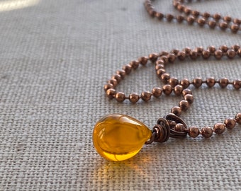 Golden Yellow Teardrop Oxidised Copper Pendant