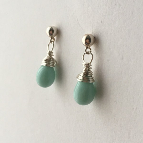 Mint Green Small Teardrop Sterling Silver Earrings