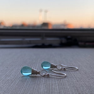 Aquamarine Blue Small Teardrop Sterling Silver Earrings image 5