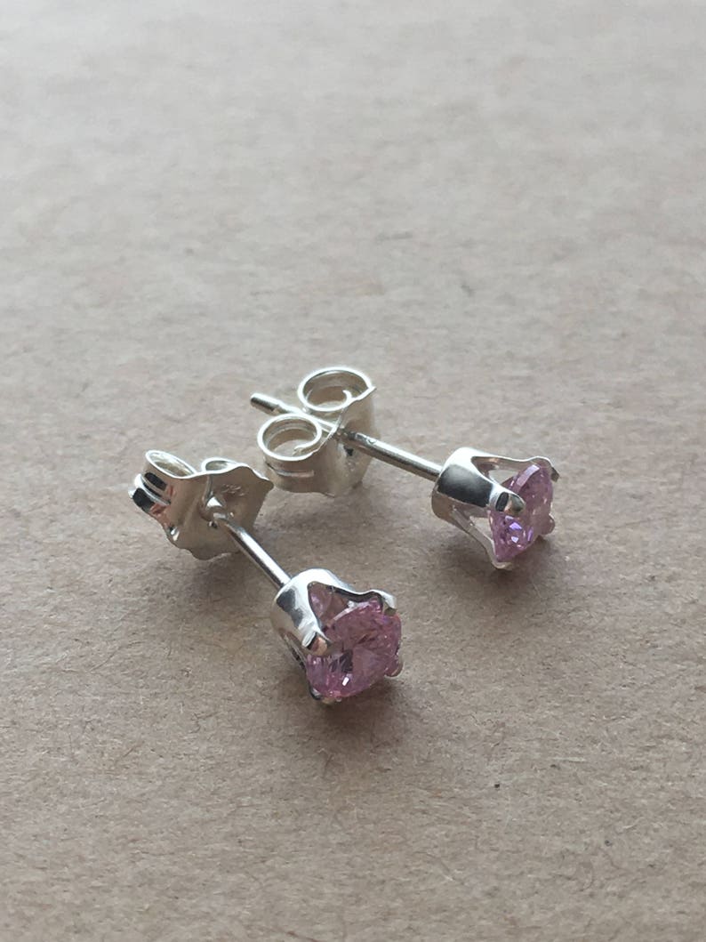 Sterling Silver Pink Cubic Zirconia 4 mm Stud Earrings. CZ Stud Earrings. Wedding Earrings. Modern Earrings. Gift For Her. UK Seller image 1