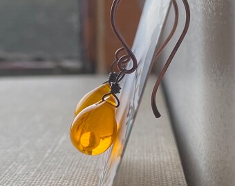 Golden Yellow Teardrop Oxidized Copper Earrings