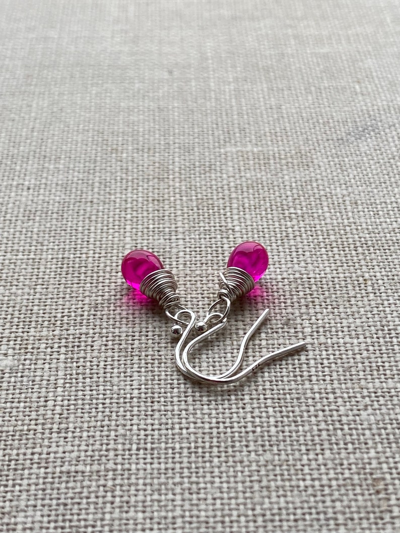 Sterling Silver Hot Pink Small Teardrop Earrings image 2