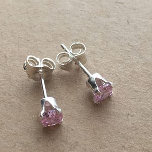 Sterling Silver Pink Cubic Zirconia 4 mm Stud Earrings. CZ Stud Earrings. Wedding Earrings. Modern Earrings. Gift For Her. UK Seller image 6