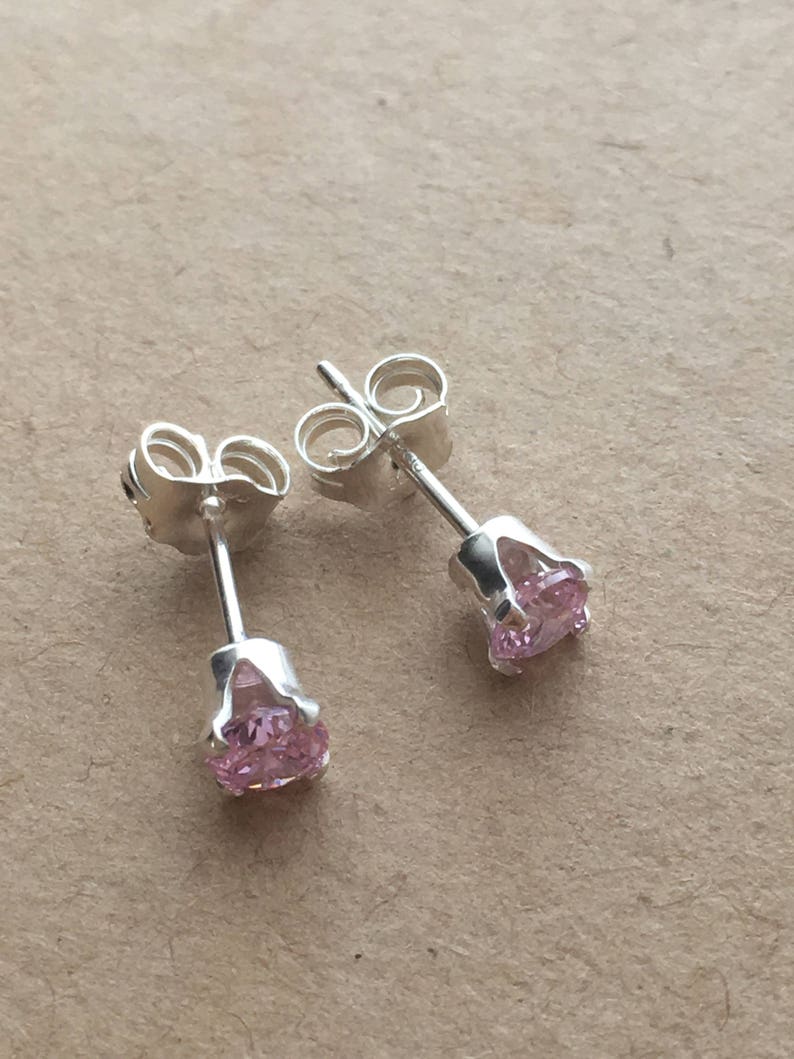 Sterling Silver Pink Cubic Zirconia 4 mm Stud Earrings. CZ Stud Earrings. Wedding Earrings. Modern Earrings. Gift For Her. UK Seller image 6