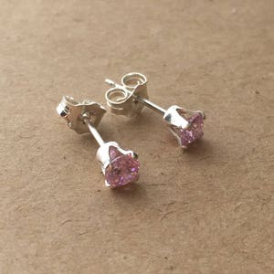 Sterling Silver Pink Cubic Zirconia 4 mm Stud Earrings. CZ Stud Earrings. Wedding Earrings. Modern Earrings. Gift For Her. UK Seller image 2