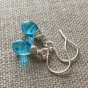 Aqua Blue Drop Sterling Silver Earrings image 1