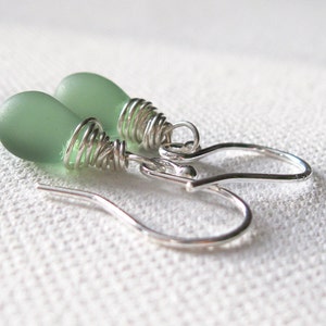 Frosted Light Green Sterling Silver Earrings