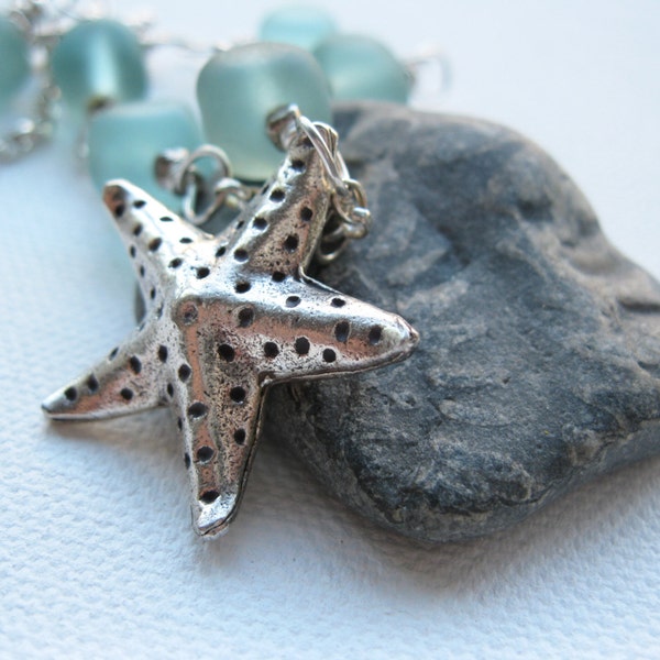 Fine Silver Starfish Artisan Lampwork Bead Necklace / Fair Trade Karen Hill Tribe Silver Necklace