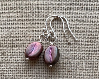 Iridescent Coffee Bean Sterling Silver Earrings