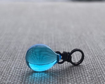 Aqua Blue Teardrop Oxidised Copper Pendant