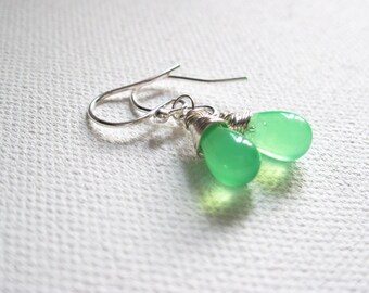 Green Teardrop Sterling Silver Earrings