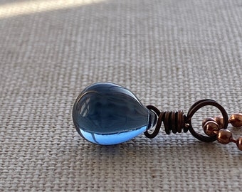 Inky Blue Teardrop Oxidised Copper Pendant