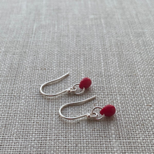 Sterling Silver Red Tiny Teardrop Earrings