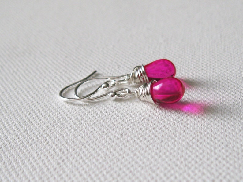 Sterling Silver Hot Pink Small Teardrop Earrings image 4