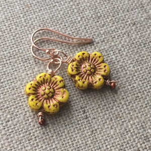 Yellow Anemone Flower 14k Rose Gold Filled Earrings