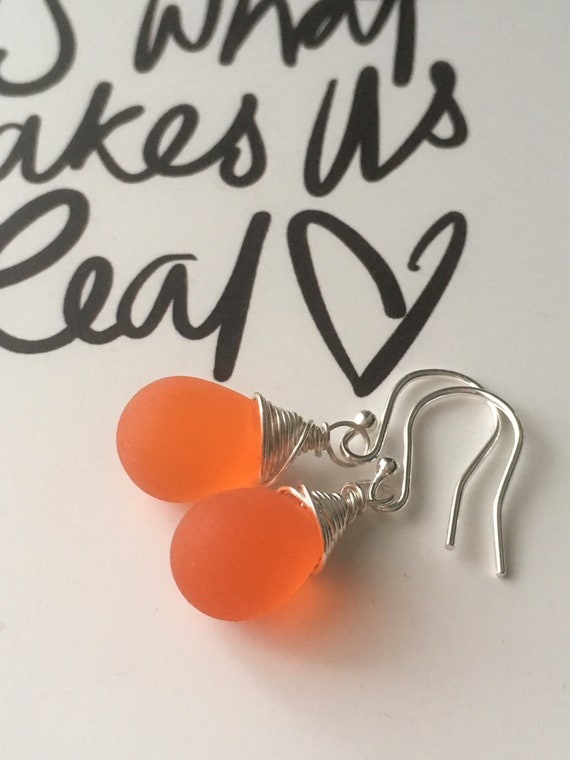 Orange Sterling Silver Earrings. Matte Orange Drop Earrings. Etsy
