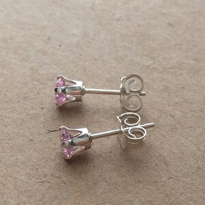 Sterling Silver Pink Cubic Zirconia 4 mm Stud Earrings. CZ Stud Earrings. Wedding Earrings. Modern Earrings. Gift For Her. UK Seller image 5