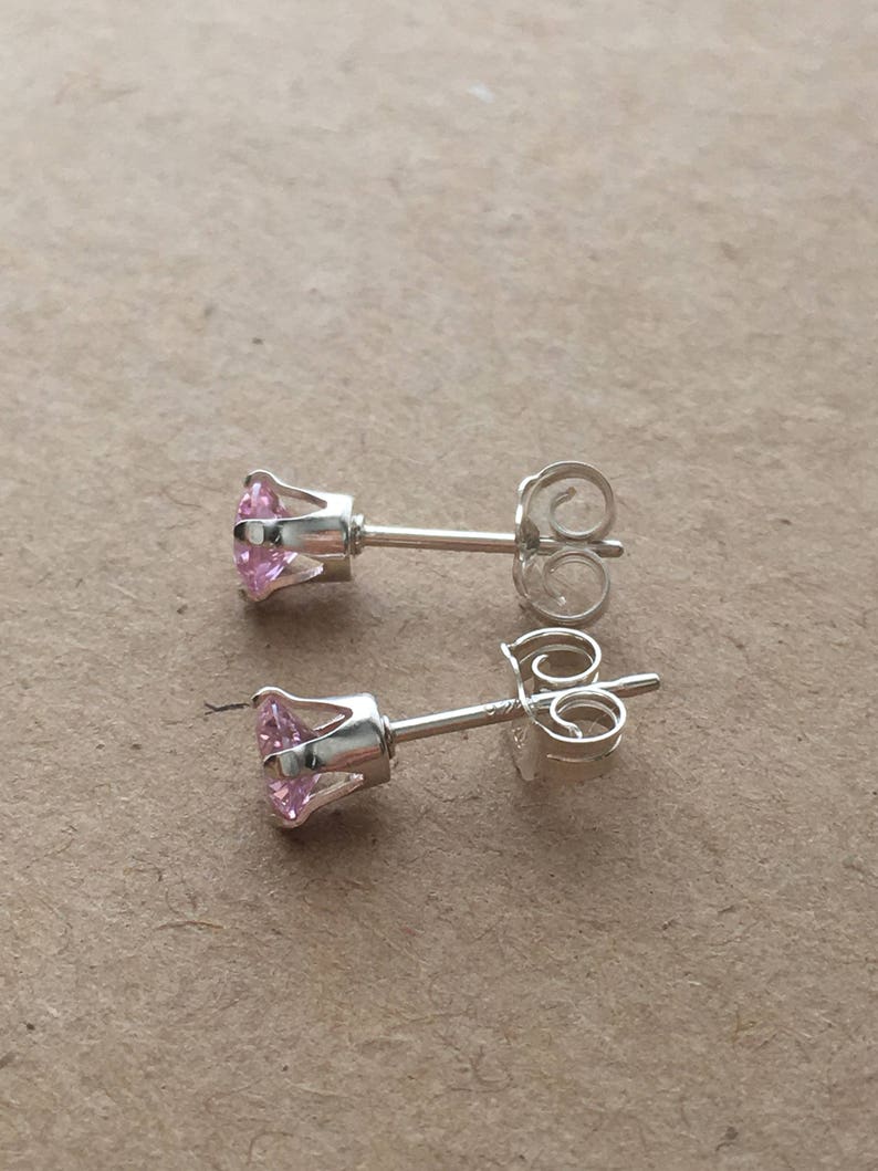 Sterling Silver Pink Cubic Zirconia 4 mm Stud Earrings. CZ Stud Earrings. Wedding Earrings. Modern Earrings. Gift For Her. UK Seller image 5