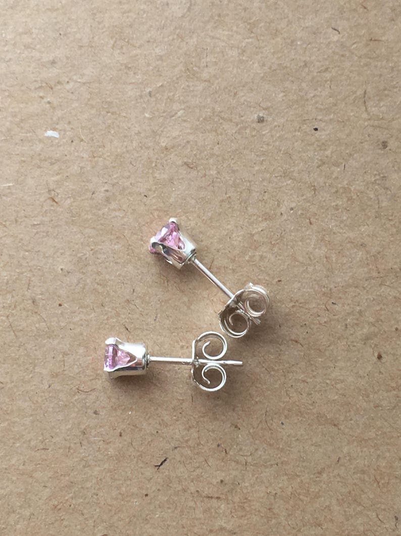 Sterling Silver Pink Cubic Zirconia 4 mm Stud Earrings. CZ Stud Earrings. Wedding Earrings. Modern Earrings. Gift For Her. UK Seller image 3