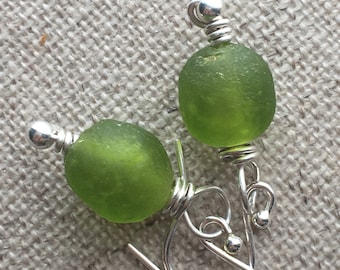 For Eileen Lime Green Recycled Glass Bead Earrings. Sterling Silver Earrings. Gifts For Her. Green Bead Earrings