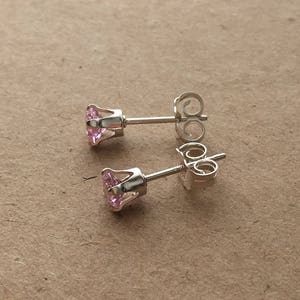 Sterling Silver Pink Cubic Zirconia 4 mm Stud Earrings. CZ Stud Earrings. Wedding Earrings. Modern Earrings. Gift For Her. UK Seller image 4