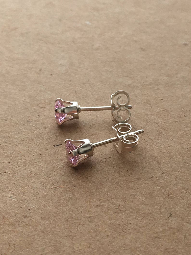 Sterling Silver Pink Cubic Zirconia 4 mm Stud Earrings. CZ Stud Earrings. Wedding Earrings. Modern Earrings. Gift For Her. UK Seller image 4