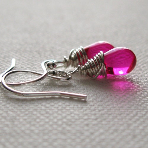 Pink Drop Earrings Swarovski Crystal Cube Sterling Silver - Etsy