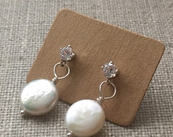 Pearl Cubic Zirconia Sterling Silver Earrings - Etsy