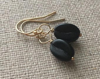 Black Coffee Bean Gold Filled Earrings