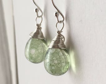 Antique Green Raindrop Teardrop Sterling Silver Earrings Last Pair